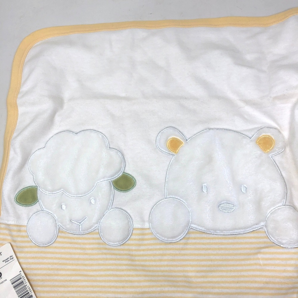 Carter's Baby Blanket Bear Lamb Duck Puppy‎ Yellow Striped Reversible NWT - read